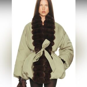 Bubble Puffer With Faux Fur in Fennel & Cedar